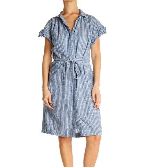 Isabella Sinclair Women's Blue Striped Fit & Flare Dress Tie Waist Size Small - Picture 1 of 11